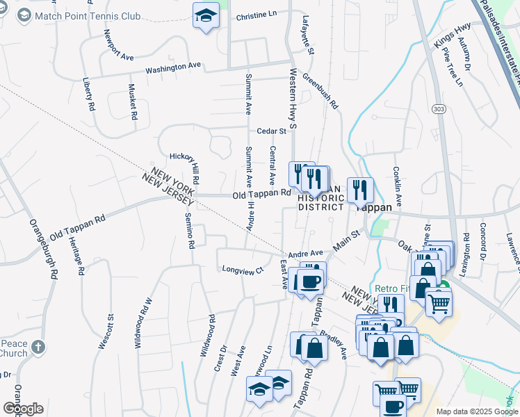 map of restaurants, bars, coffee shops, grocery stores, and more near 17 Andre Hill in Tappan