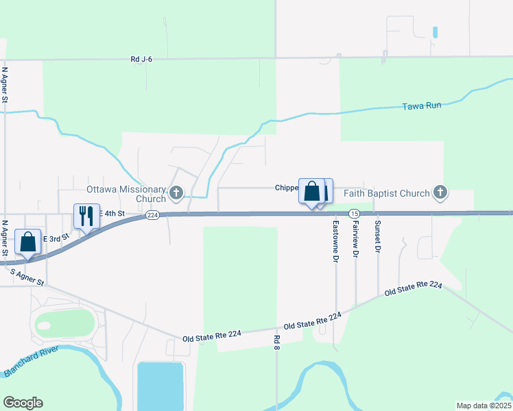 map of restaurants, bars, coffee shops, grocery stores, and more near 4037 East Main Street in Ottawa