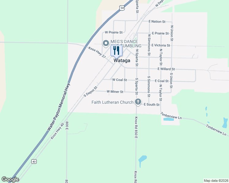 map of restaurants, bars, coffee shops, grocery stores, and more near West Miner Street in Wataga