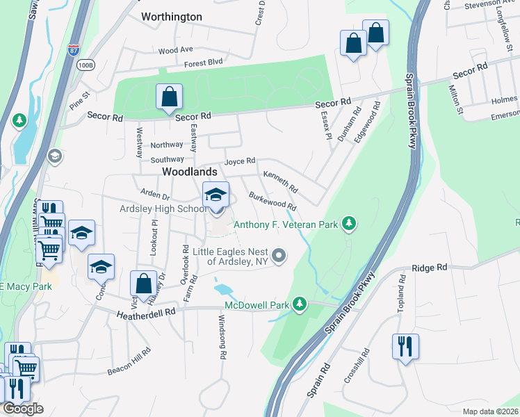 map of restaurants, bars, coffee shops, grocery stores, and more near 17 Hemlock Road in Hartsdale
