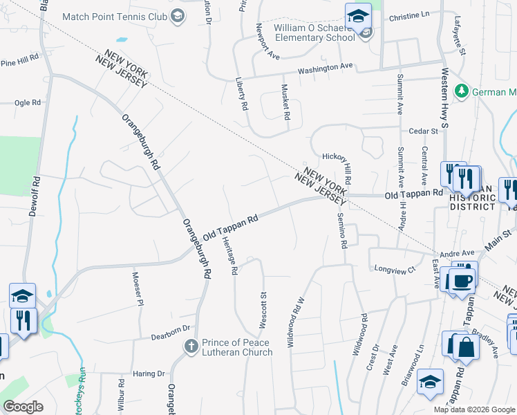 map of restaurants, bars, coffee shops, grocery stores, and more near 40 Old Tappan Road in Old Tappan