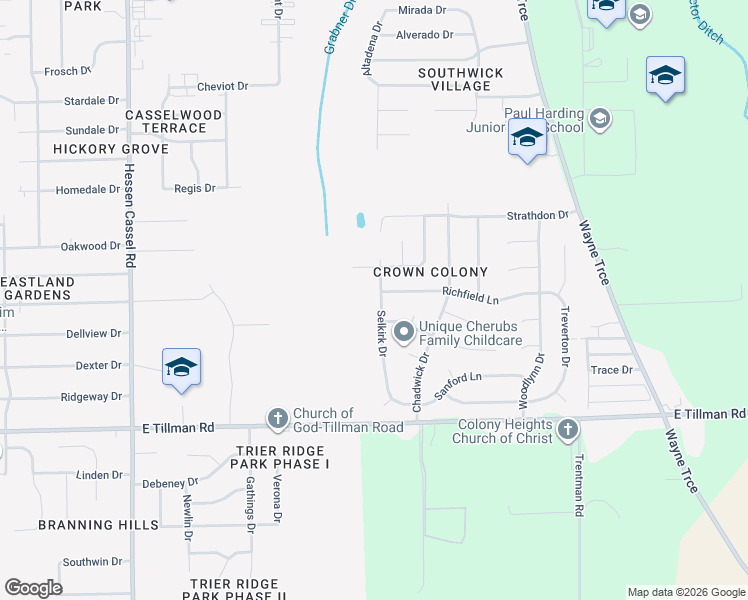map of restaurants, bars, coffee shops, grocery stores, and more near 6912 Selkirk Drive in Fort Wayne