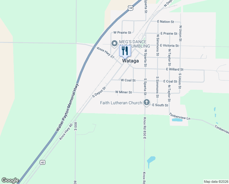 map of restaurants, bars, coffee shops, grocery stores, and more near West Miners Street in Wataga