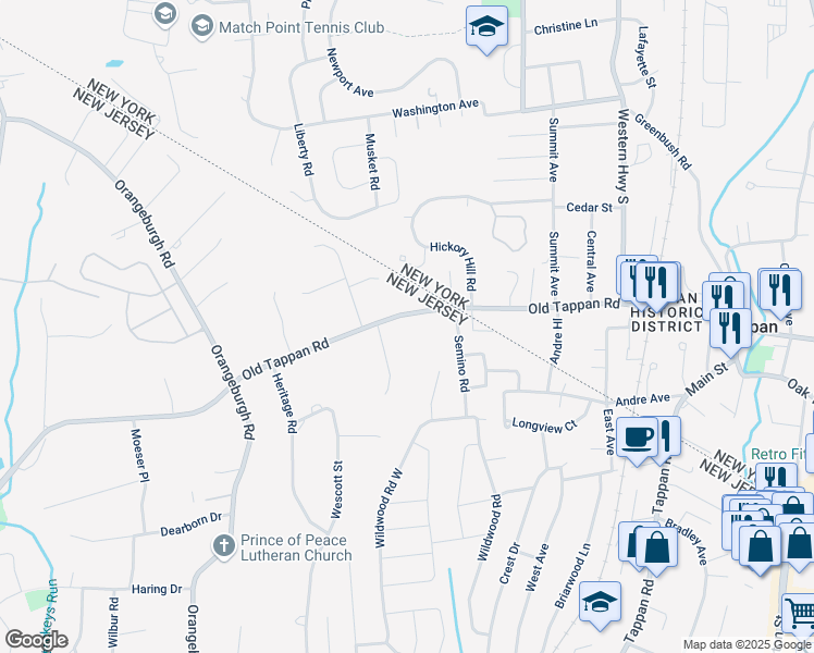 map of restaurants, bars, coffee shops, grocery stores, and more near 15 Old Tappan Road in Old Tappan