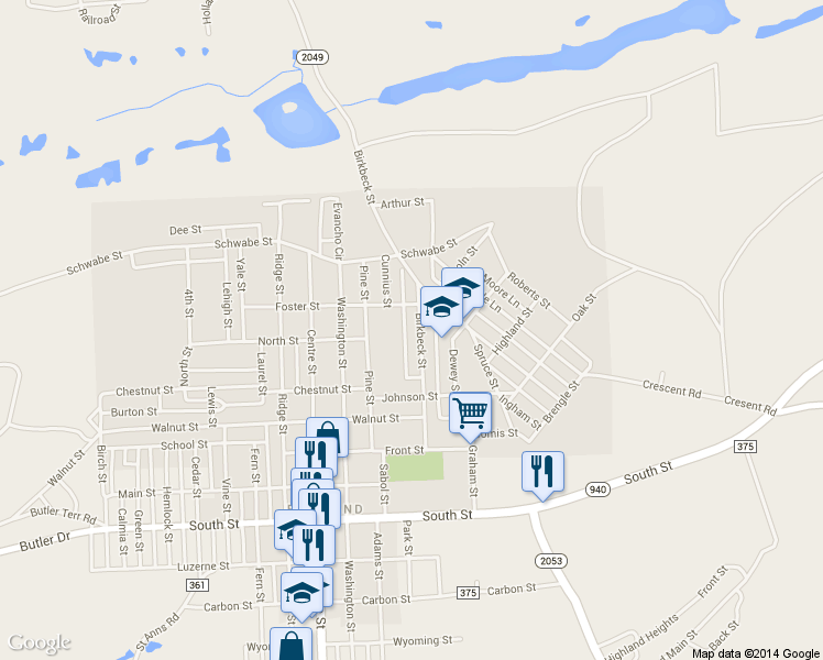 map of restaurants, bars, coffee shops, grocery stores, and more near 1036 Birkbeck Street in Freeland