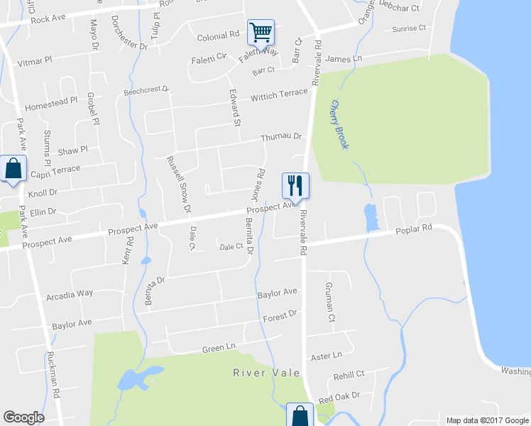 map of restaurants, bars, coffee shops, grocery stores, and more near 589 Prospect Avenue in River Vale