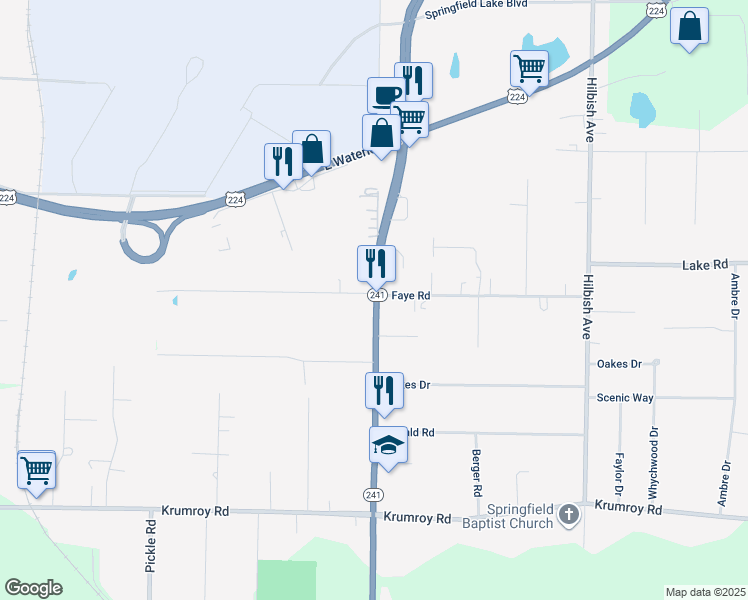 map of restaurants, bars, coffee shops, grocery stores, and more near 1448 Ohio 241 in Akron
