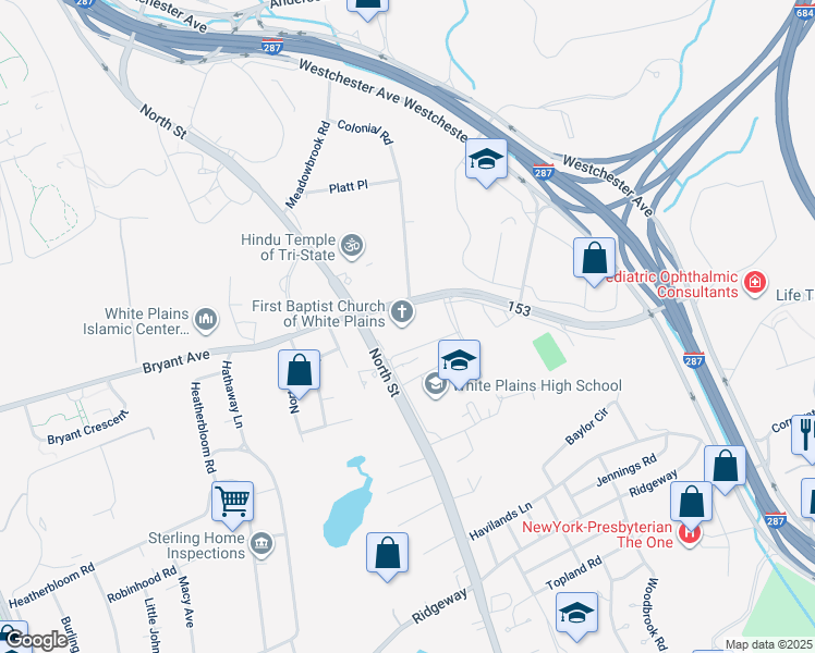 map of restaurants, bars, coffee shops, grocery stores, and more near 456 North Street in White Plains