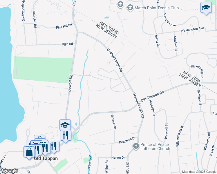 map of restaurants, bars, coffee shops, grocery stores, and more near 31 Woods Edge Road in Old Tappan