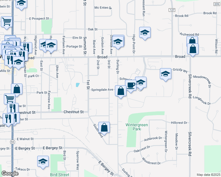 map of restaurants, bars, coffee shops, grocery stores, and more near 482 Springdale Avenue in Wadsworth