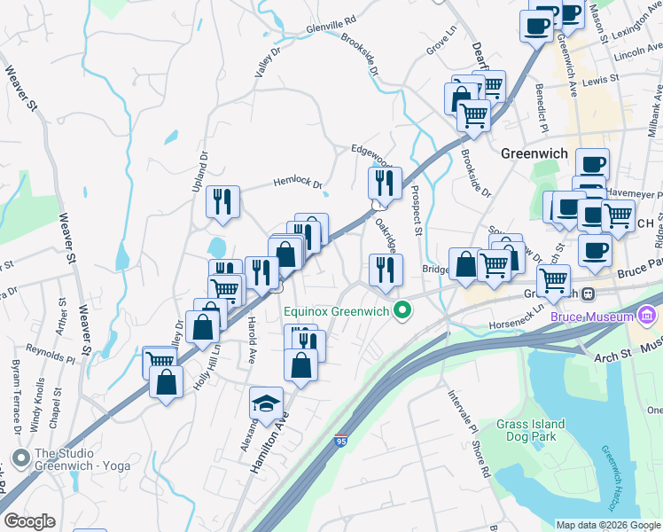 map of restaurants, bars, coffee shops, grocery stores, and more near 20 1/2 Livingston Place in Greenwich