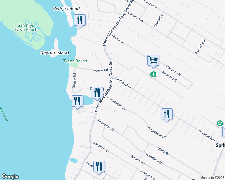 map of restaurants, bars, coffee shops, grocery stores, and more near 348 3 Mile Harbor Hc Road in East Hampton