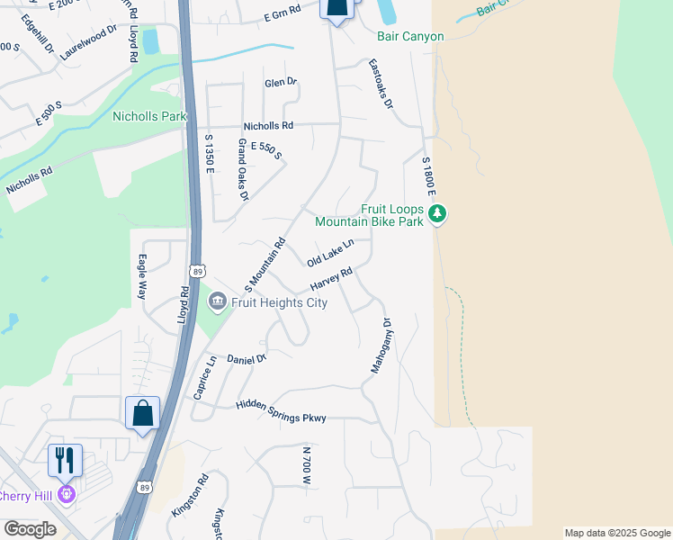 map of restaurants, bars, coffee shops, grocery stores, and more near 1620 Harvey Road in Fruit Heights