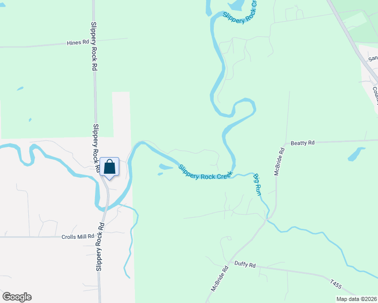 map of restaurants, bars, coffee shops, grocery stores, and more near 166 Creek Side Lane in Slippery Rock
