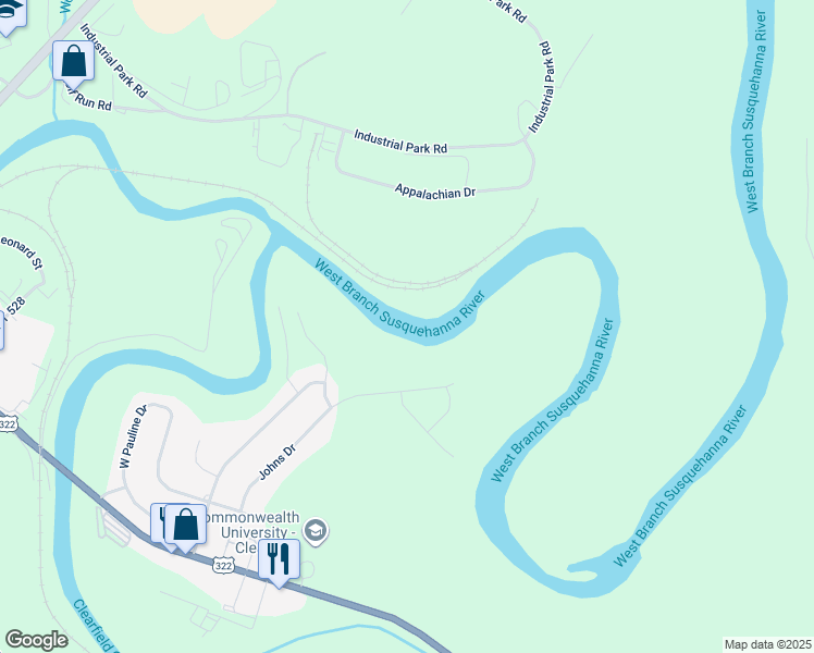 map of restaurants, bars, coffee shops, grocery stores, and more near 515 Johns Drive in Clearfield