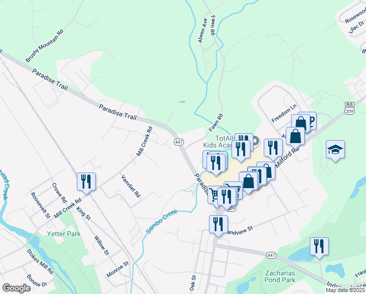 map of restaurants, bars, coffee shops, grocery stores, and more near 410 Analomink Road in East Stroudsburg
