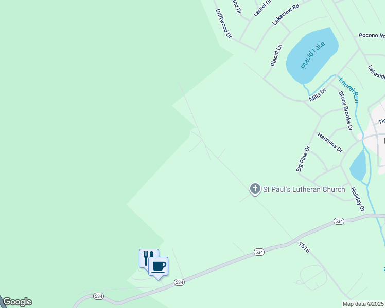 map of restaurants, bars, coffee shops, grocery stores, and more near 15 Snow Way in Albrightsville