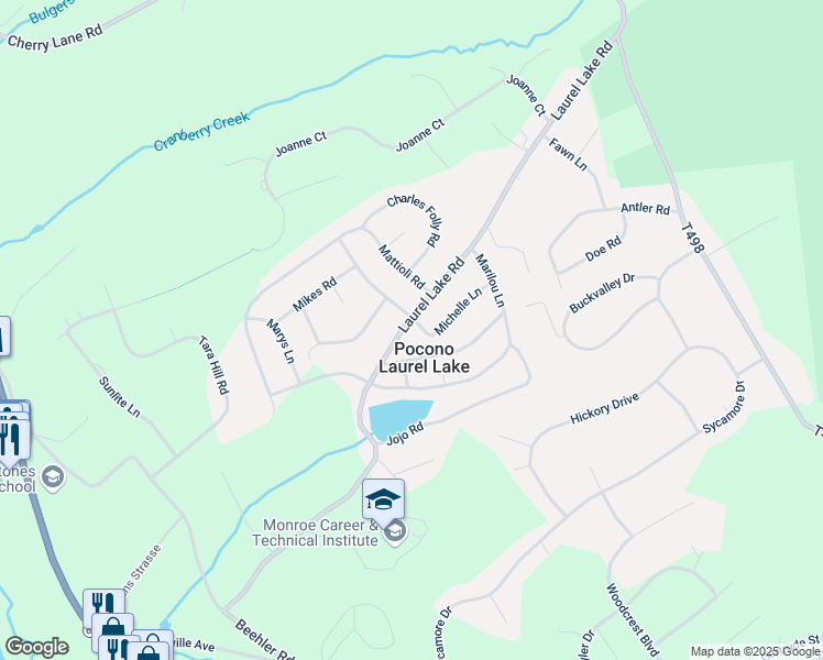 map of restaurants, bars, coffee shops, grocery stores, and more near 304 Laurel Lake Road in Monroe County