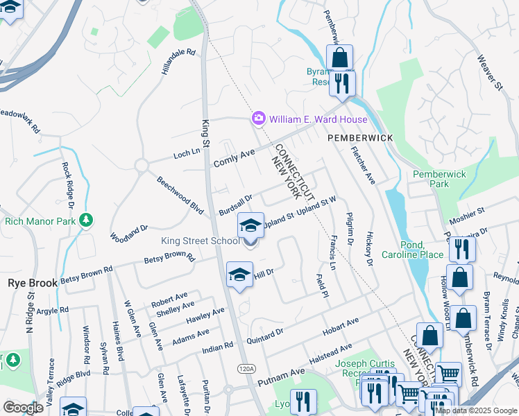 map of restaurants, bars, coffee shops, grocery stores, and more near 3 Fairhaven Lane in Port Chester