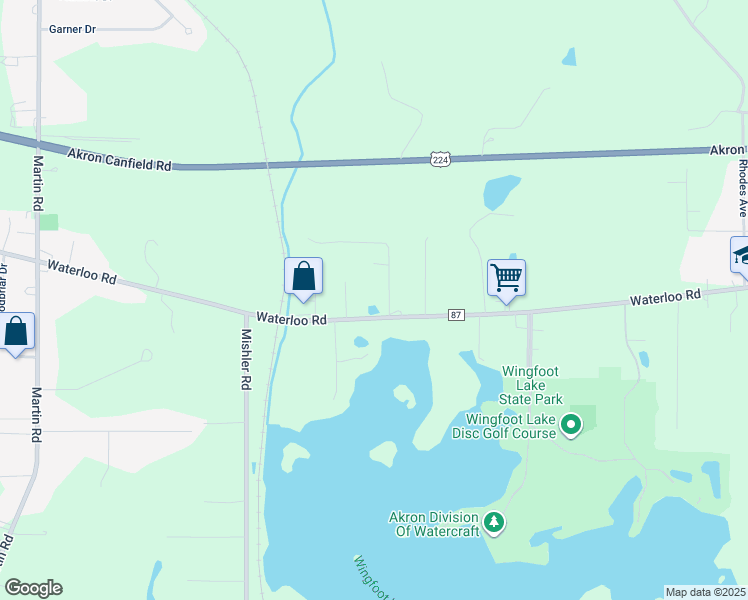 map of restaurants, bars, coffee shops, grocery stores, and more near 1219 Finley Drive in Mogadore