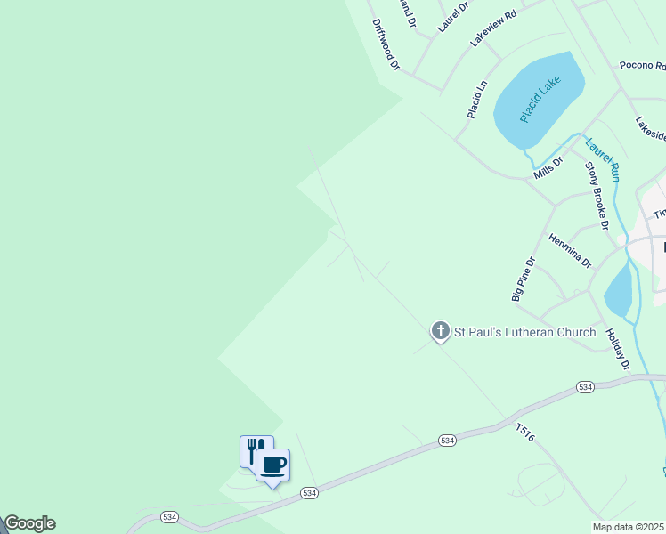 map of restaurants, bars, coffee shops, grocery stores, and more near 15 Snow Way in Albrightsville