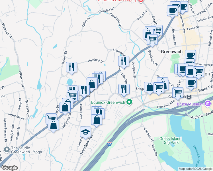 map of restaurants, bars, coffee shops, grocery stores, and more near 20 Livingston Place in Greenwich