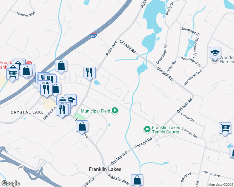 map of restaurants, bars, coffee shops, grocery stores, and more near 37 Bentley Drive in Franklin Lakes