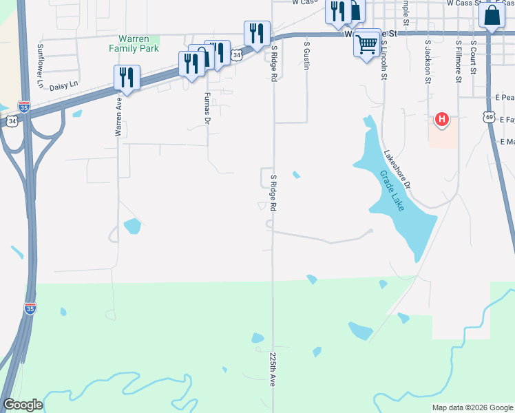 map of restaurants, bars, coffee shops, grocery stores, and more near 1200 South Ridge Road in Osceola