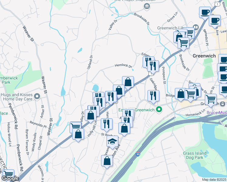map of restaurants, bars, coffee shops, grocery stores, and more near 37 Old Post Road No 2 in Greenwich