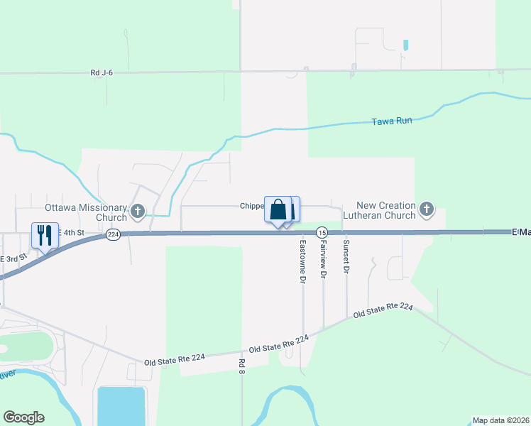 map of restaurants, bars, coffee shops, grocery stores, and more near 5039 East Main Street in Ottawa
