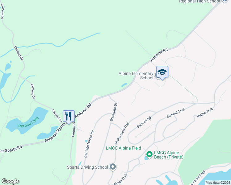 map of restaurants, bars, coffee shops, grocery stores, and more near 209 Andover Road in Sparta