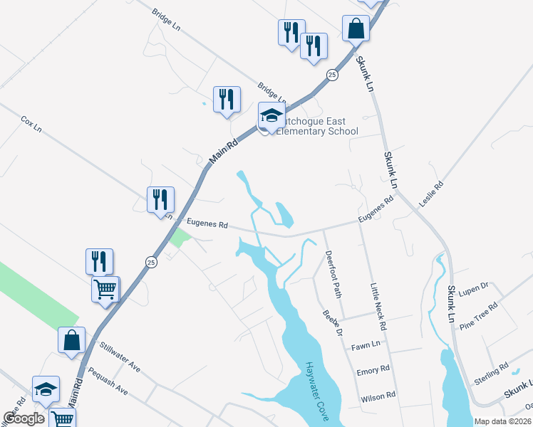 map of restaurants, bars, coffee shops, grocery stores, and more near 1170 Eugenes Road in Cutchogue