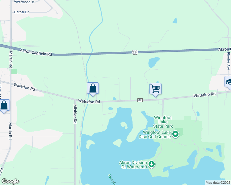 map of restaurants, bars, coffee shops, grocery stores, and more near 1219 Finley Drive in Mogadore