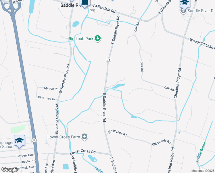 map of restaurants, bars, coffee shops, grocery stores, and more near 116 East Saddle River Road in Saddle River