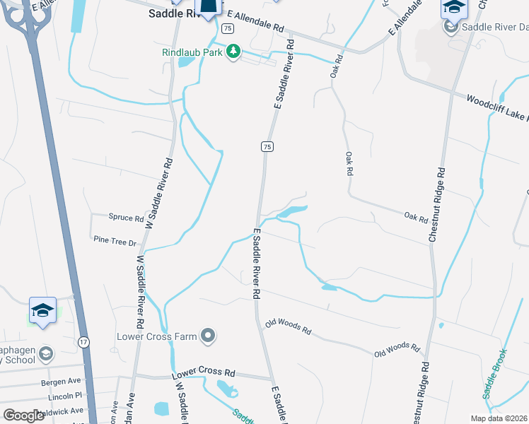 map of restaurants, bars, coffee shops, grocery stores, and more near 116 East Saddle River Road in Saddle River