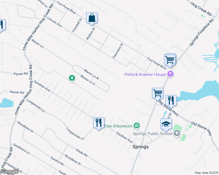 map of restaurants, bars, coffee shops, grocery stores, and more near 67 Manor Lane North in East Hampton