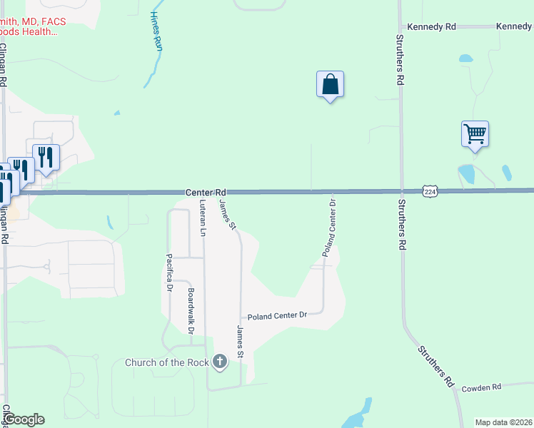 map of restaurants, bars, coffee shops, grocery stores, and more near 4055 Center Road in Youngstown