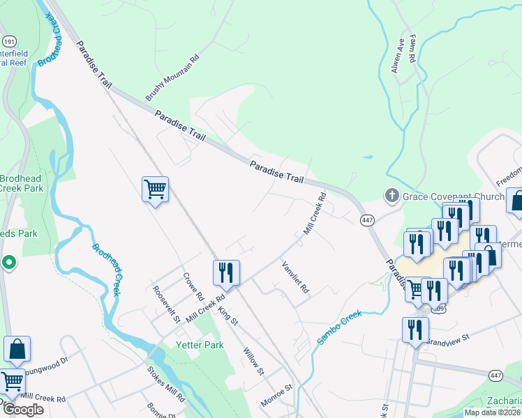 map of restaurants, bars, coffee shops, grocery stores, and more near 209 Monroe-Heights Rd in East Stroudsburg