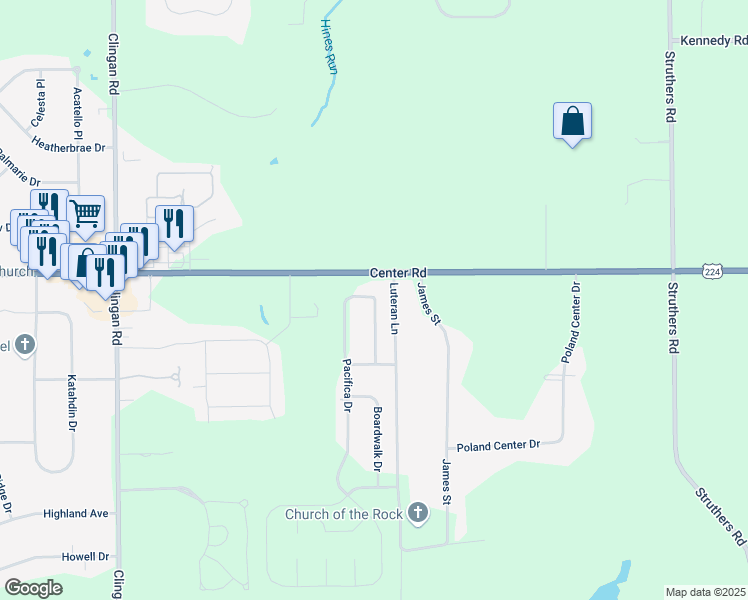 map of restaurants, bars, coffee shops, grocery stores, and more near 6527 North Carolina Drive in Youngstown