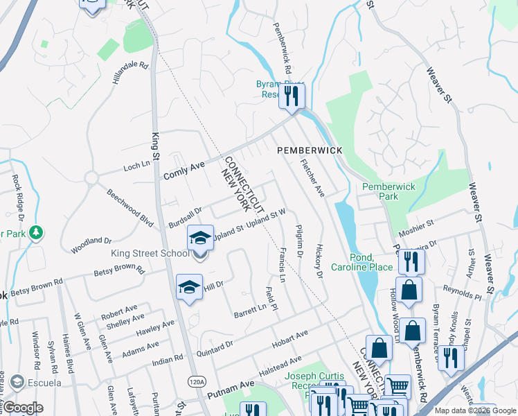map of restaurants, bars, coffee shops, grocery stores, and more near 40 Mitchell Place in Greenwich