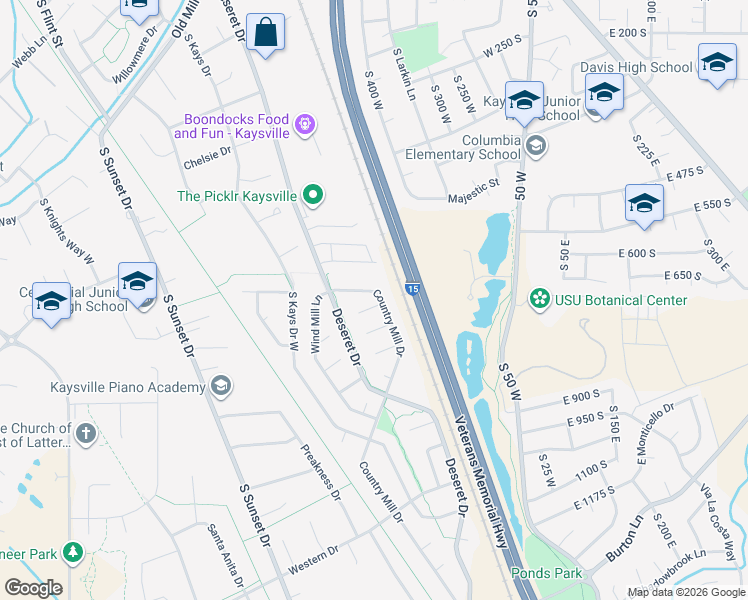 map of restaurants, bars, coffee shops, grocery stores, and more near 442 Country Mill Drive in Kaysville