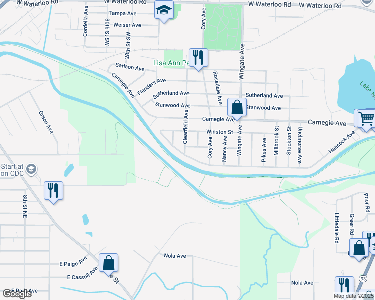 map of restaurants, bars, coffee shops, grocery stores, and more near 2940 Clearfield Avenue in Akron