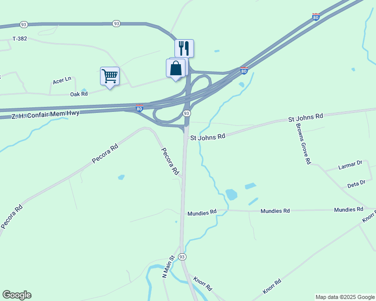 map of restaurants, bars, coffee shops, grocery stores, and more near Pennsylvania 93 in Drums