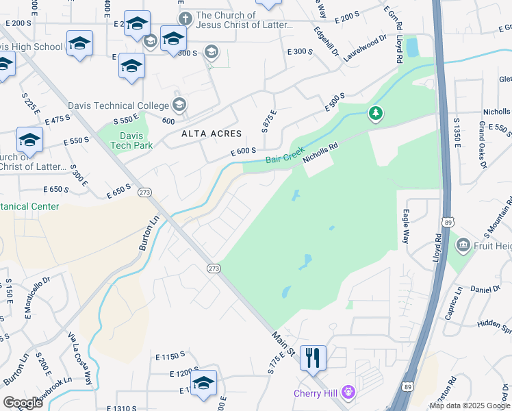 map of restaurants, bars, coffee shops, grocery stores, and more near 947 Honeysuckle Way in Fruit Heights