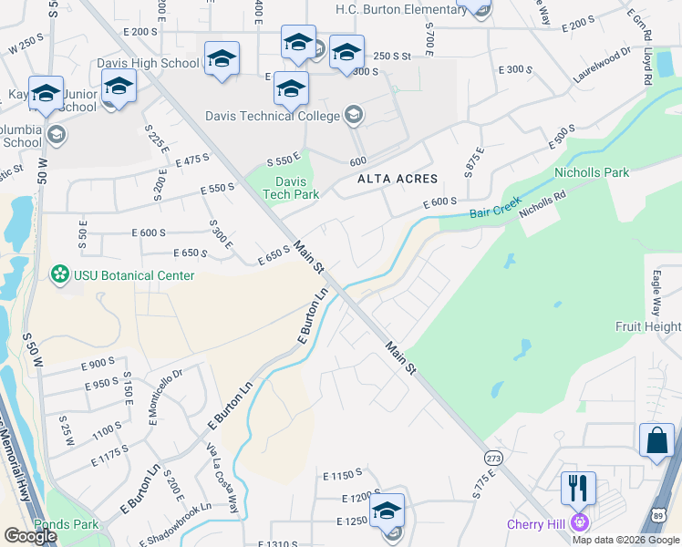 map of restaurants, bars, coffee shops, grocery stores, and more near 725 South Main Street in Kaysville