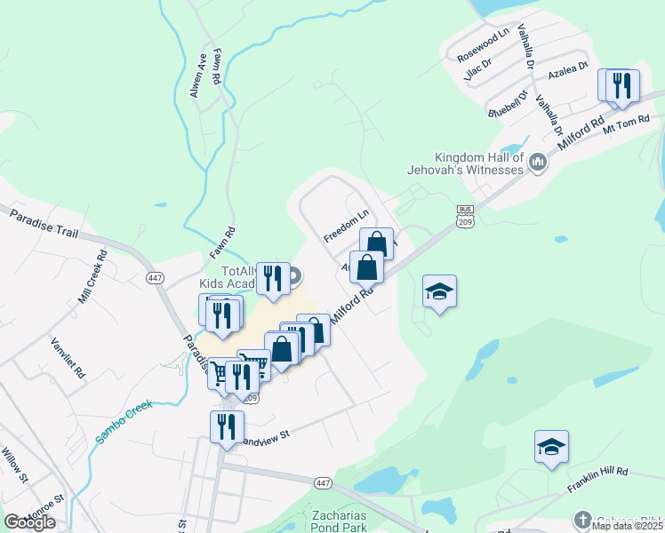 map of restaurants, bars, coffee shops, grocery stores, and more near 125 American Way in East Stroudsburg