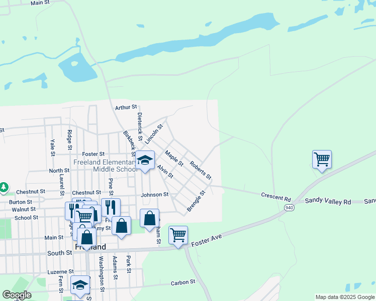 map of restaurants, bars, coffee shops, grocery stores, and more near 300 Roberts Street in Freeland