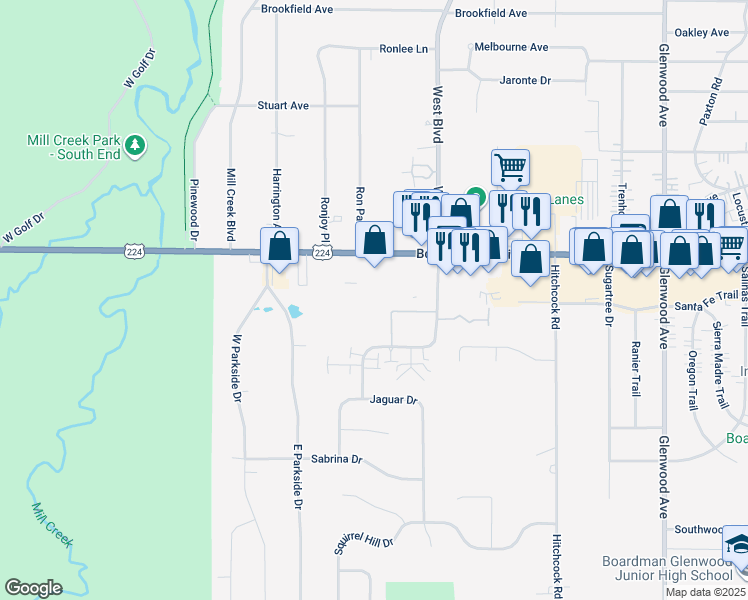 map of restaurants, bars, coffee shops, grocery stores, and more near 755 Boardman Canfield Road in Youngstown