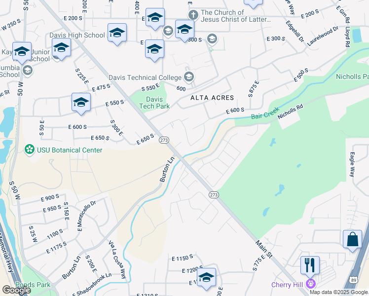 map of restaurants, bars, coffee shops, grocery stores, and more near 725 South Main Street in Kaysville