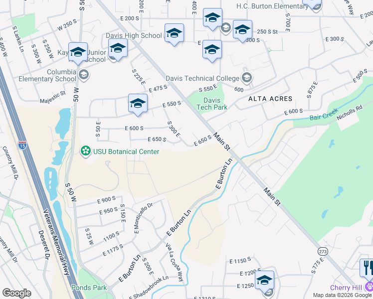 map of restaurants, bars, coffee shops, grocery stores, and more near 315 East 650 South in Kaysville